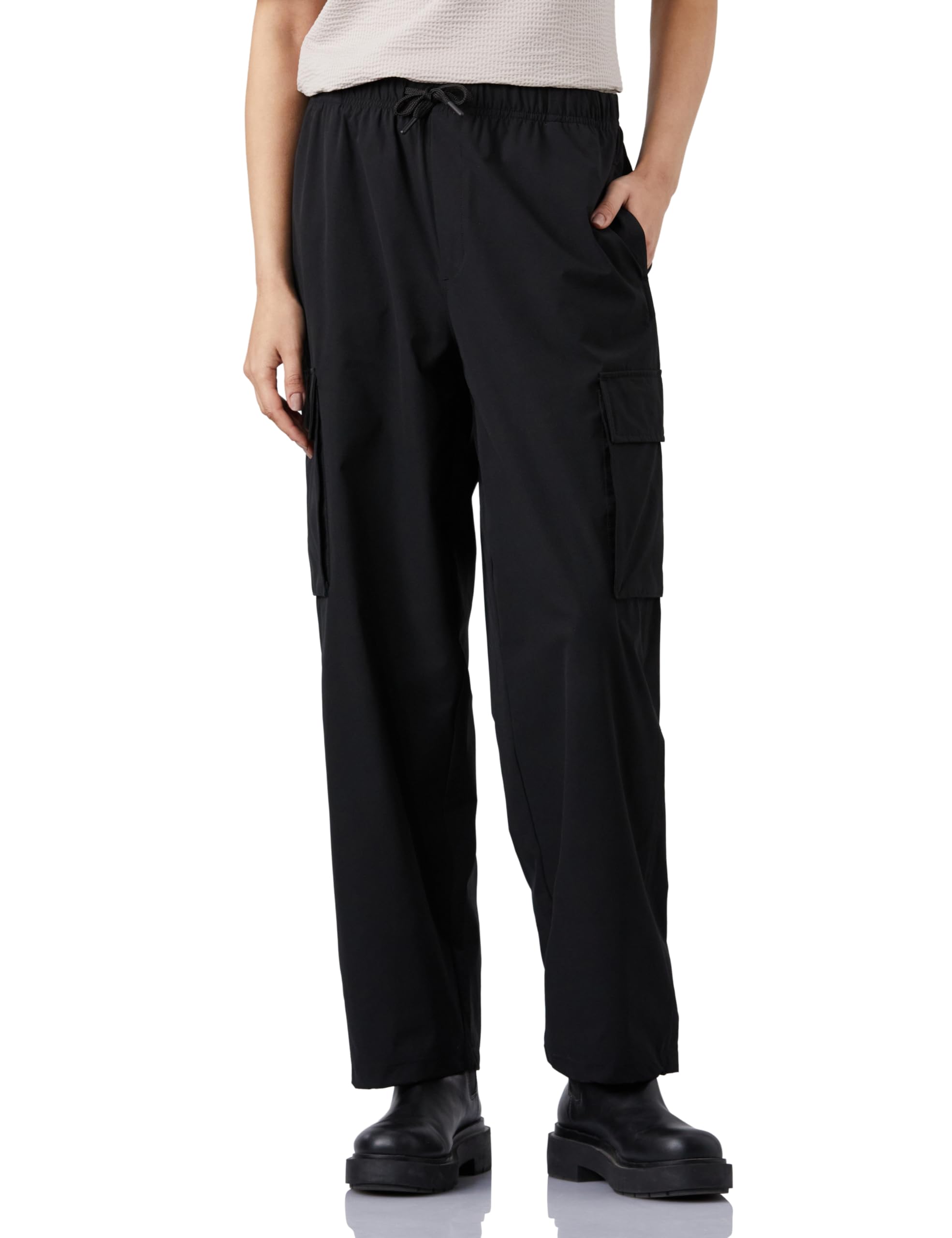 amazon brand - symbol Amazon Brand Symbol Women's Mid-Rise Parachute Cargo Joggers | Wide-Leg Ankle-Length Fit in Lightweight Fabric | Adjustable Stopper Hem for Convertible Styling (Available in Plus Sizes)-picture-16