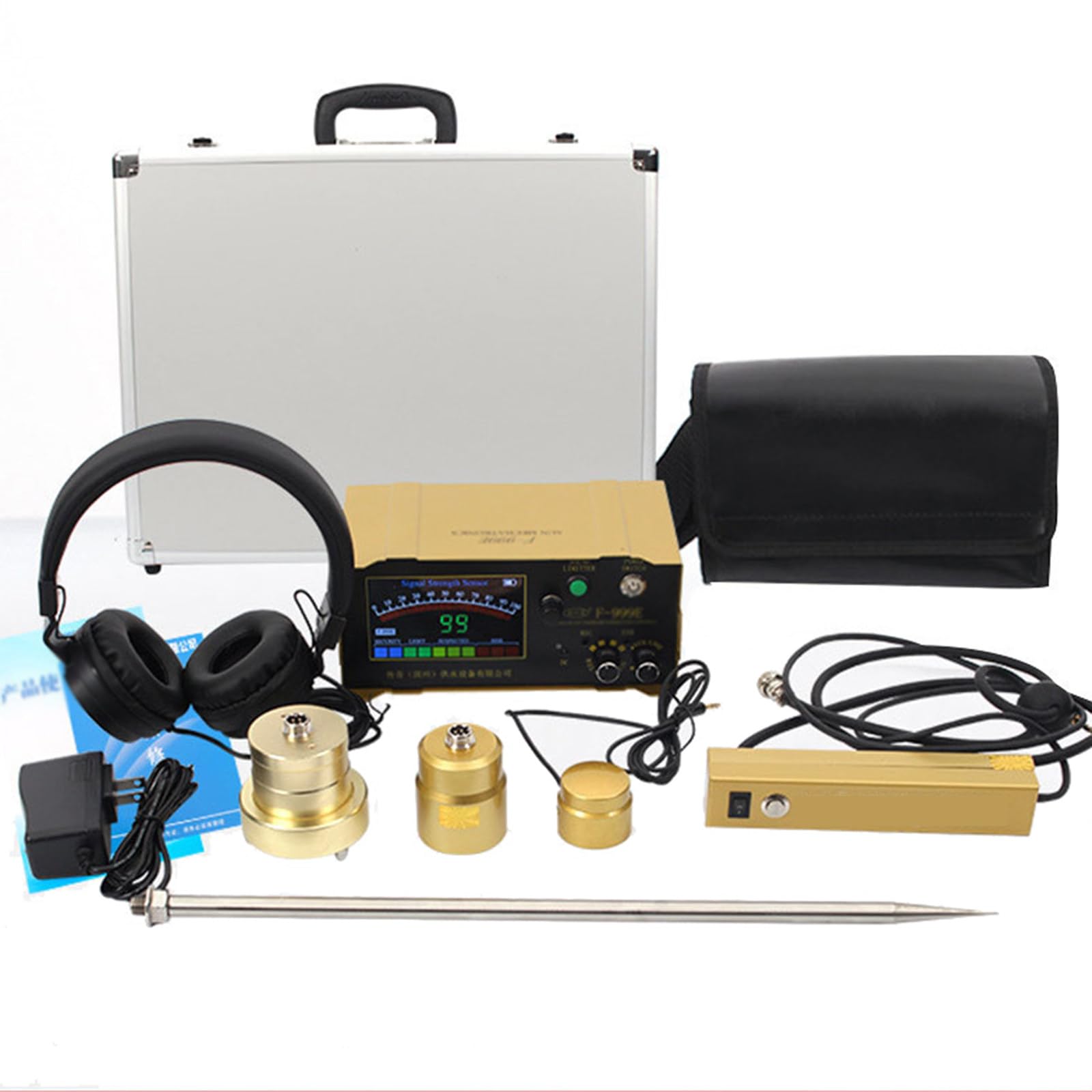 F999E Detector de fugas de agua portátil para el hogar y el exterior,detector de fugas de agua acústico profesional,detector de fugas de tuberías subterráneas con bolígrafo de sonda,auriculares