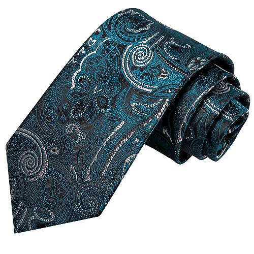 Image of Hi-Tie Paisley Floral Ties Set for Men Silk Mens Stripes Necktie Pocket Square Cufflinks Set Formal Business