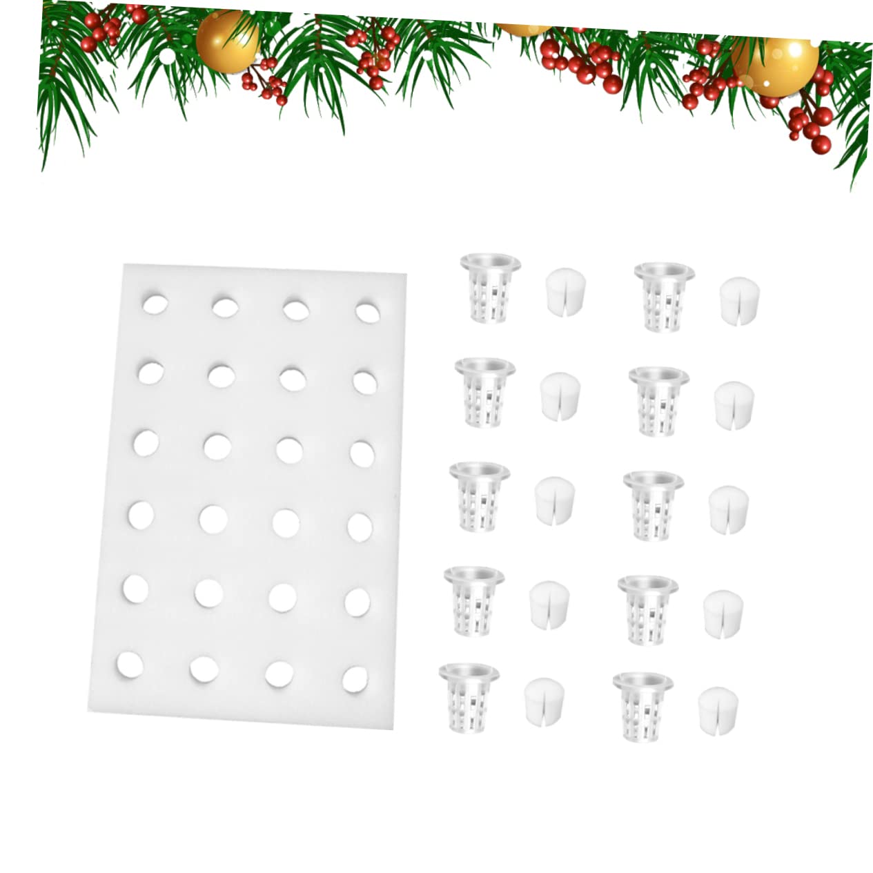 Yardwe Plaque de Plantation Flottante en Éponge 40 Mm pour Culture Hydroponique en Serrage, avec 24 Paniers Filet et 24 Éponges Cylindriques, Kit sans Terre pour Semis et Légumes