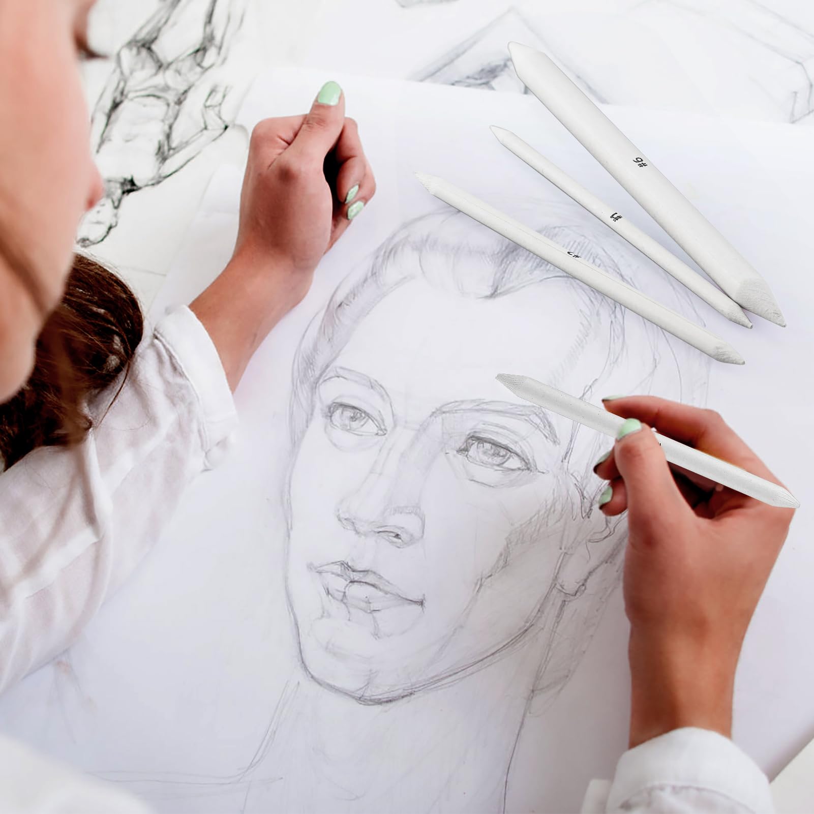 Set 6 Sfumini Per Disegno - Doppia Punta Per Schizzi E Tecniche Artistiche - Foto 8