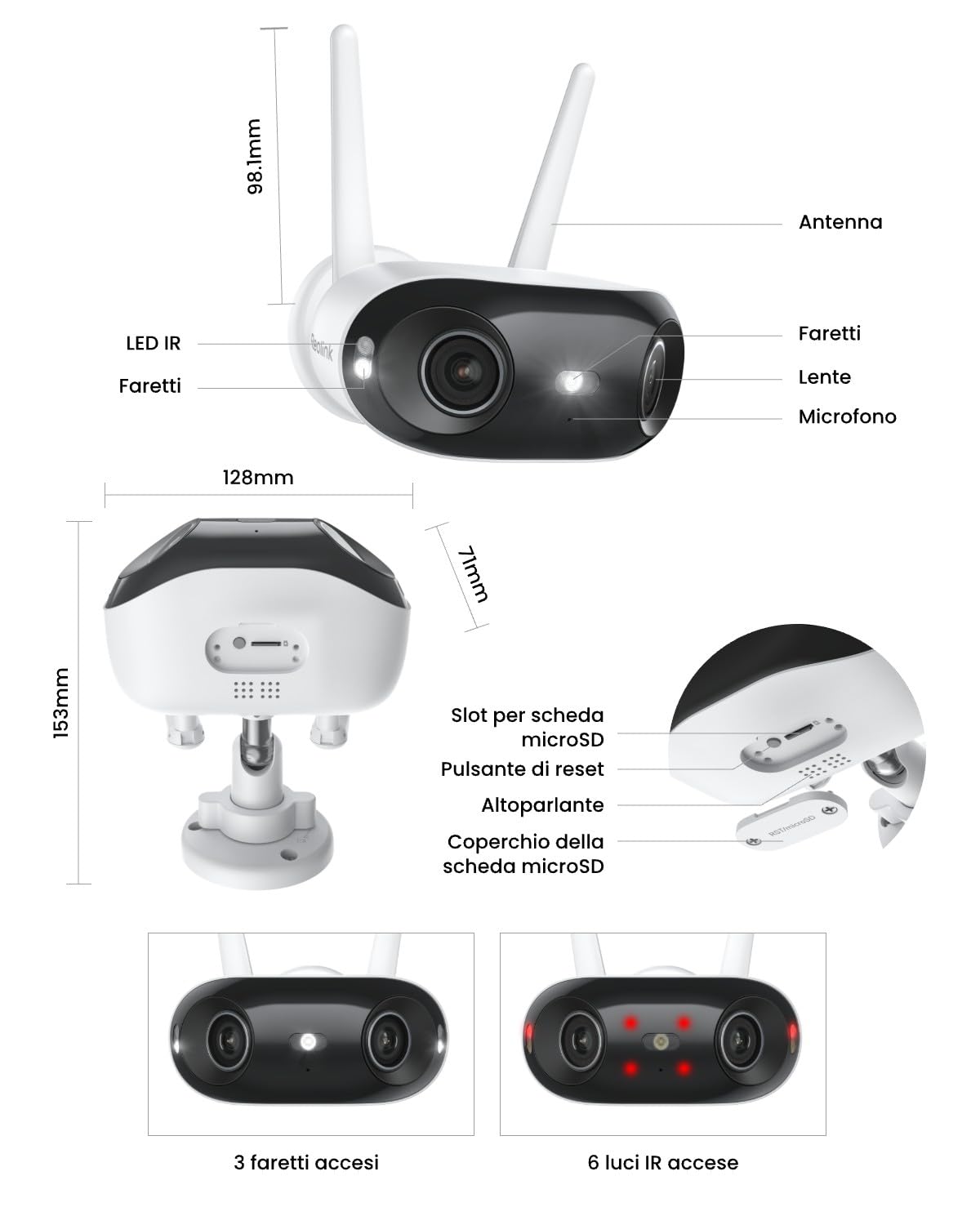 Reolink 4K Telecamera WiFi Esterno 180°, WiFi 6 Dual-Band, Videocamera Sorveglianza con Doppio Obiettivo, Rilevamento AI, Visione Notturna a Colori, Audio Bidirectionnel, Elite WiFi