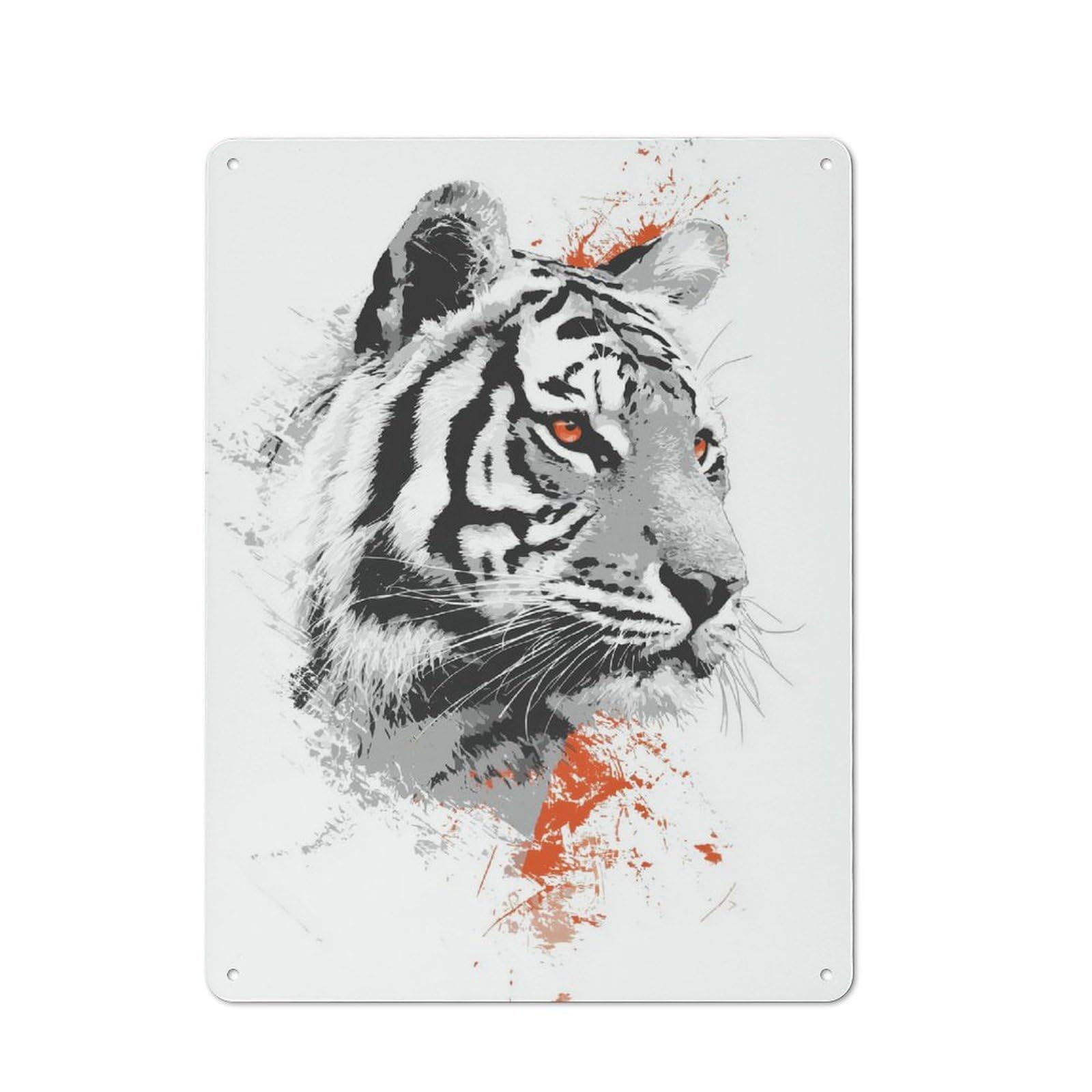 Junmoney Majestic Tiger Portrait In Monochrome Style Retro Metal Plaque 40X30cm For Garage Or Workshop, Housewarming Wall Decor For People Furnishing Garage And Workshop