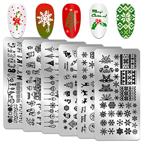 HOWAF 6 Navidad Tamping Nail Art Navidad Placas Estampacion uñas...