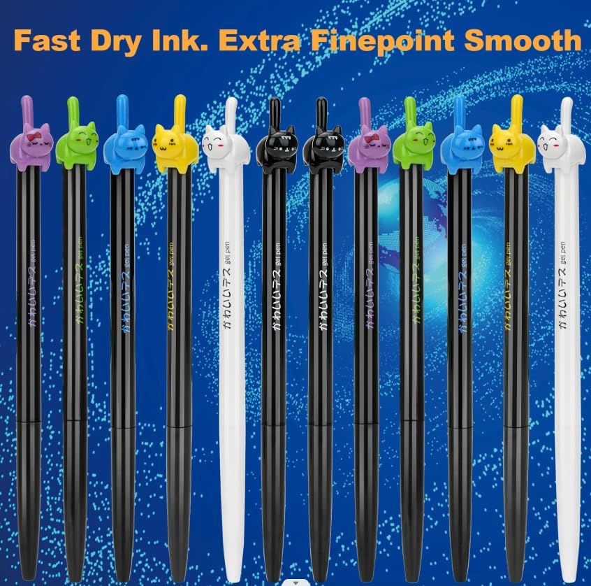 Miniatura 4 de Bolígrafos retráctiles de gel para gatos, tinta negra de punta fina de 0.020 in, bonitos bolígrafos divertidos de gatito para niñas, suministros de