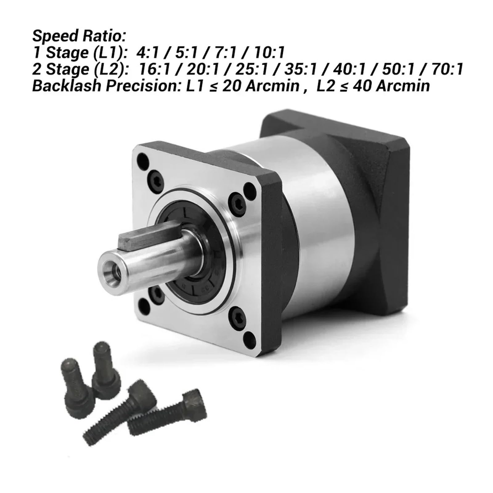Reduktor silnika krokowego Nema 23, przekładnia planetarna, grubość 57 mm, wejście 6,35/8, wał 14 (8 Input 14 Output, stosunek 4 do 1)
