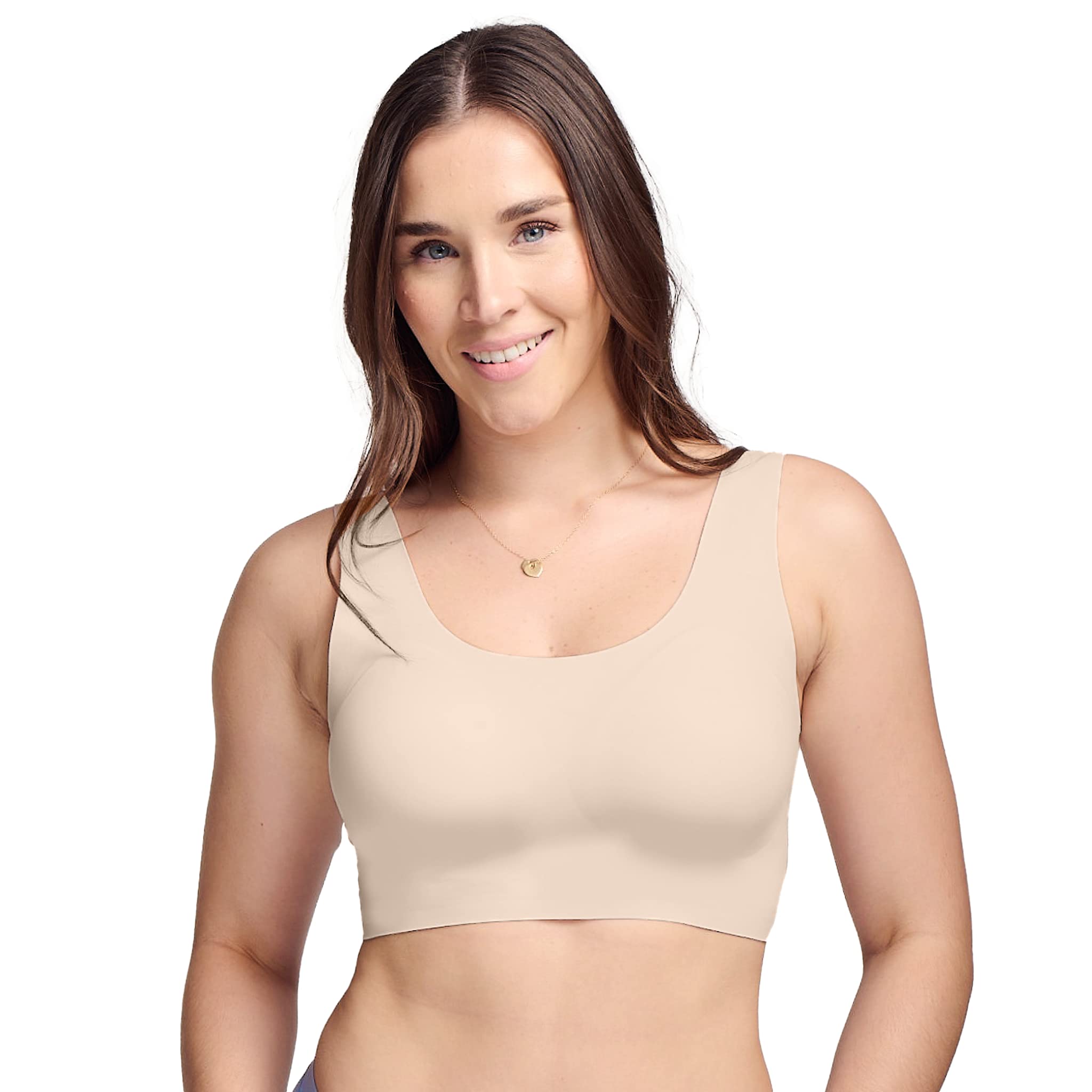Floatley to The T-Shirt Scoop Neck Bra for Women, Silky Comfort Wirefree Seamless Grip Band Pullover Bra with Removable Pads