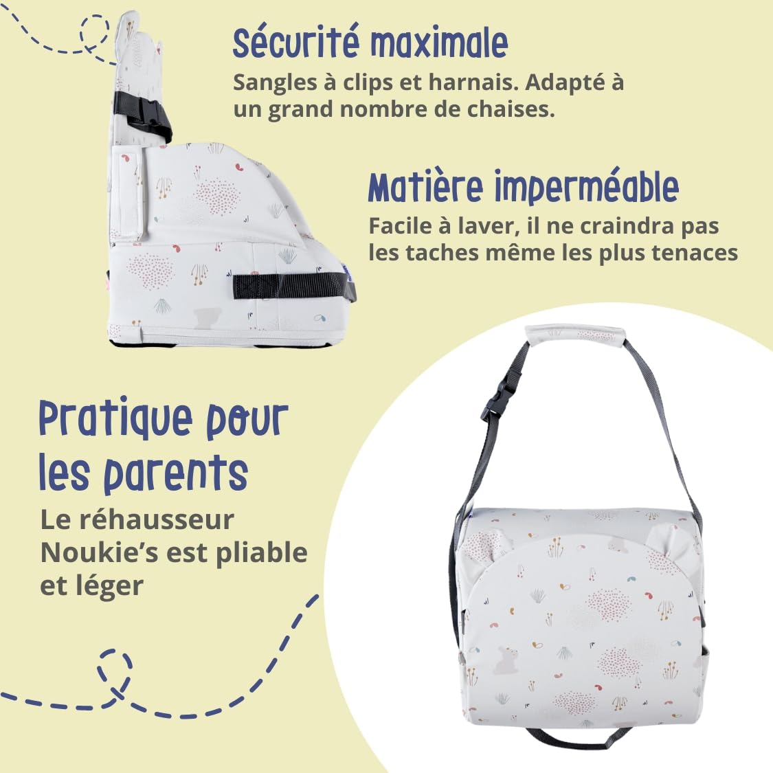 NOUKIE'S - Kinderstoel met rugleuning en kussen voor baby's van 9 maanden tot 3 jaar, licht, opvouwbaar en draagbaar - harnas, veiligheid - waterdicht, afneembaar en wasbaar - max. 13 kg - reizen NOUKIE'S - Kinderstoel met rugleuning en kussen voor baby's van 9 maanden tot 3 jaar, licht, opvouwbaar en draagbaar - harnas, veiligheid - waterdicht, afneembaar en wasbaar - max. 13 kg - reizen