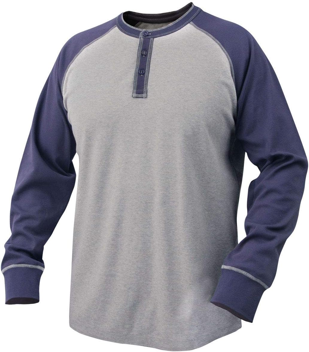 Revco BSX Black Stallion FR Flame Resistant Long Sleeve Cotton Henley Work Shirt, NFPA 70E certified, ATPV 12 cal/cm (PPE CAT 2), UL Classified (Extra Large, Navy/Gray)