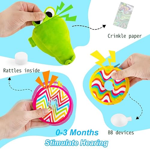 Miniatura 4 de Juego de juguetes apilables de felpa para bebés con forma de cocodrilo, juguetes apilables y anidados, apilador de anillos suaves para bebés,