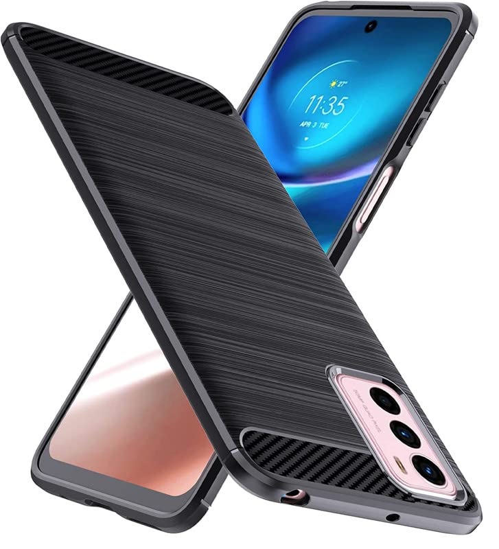 Image of NPRC Hybrid Ultra Slim Protective Case TPU Non-Slip Carbon Fiber Texture Shockproof Case Cover for Moto G42 - Black