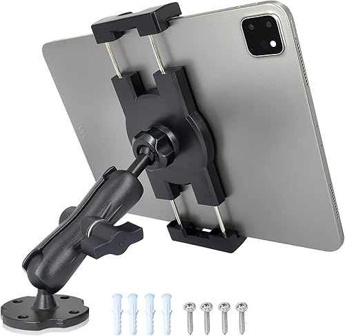Soporte de tablet para camión, brazo de aluminio, soporte para iPad de 6.5 a 12.9 pulgadas, iPad miniAirPro, base de taladro resistente para sistema