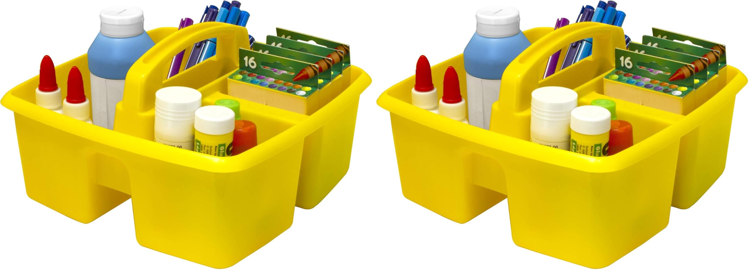 Storex 3-Compartment Small Caddy – Multipurpose Classroom Organizer with Handle, Yellow, 12-Pack (00950U06C)