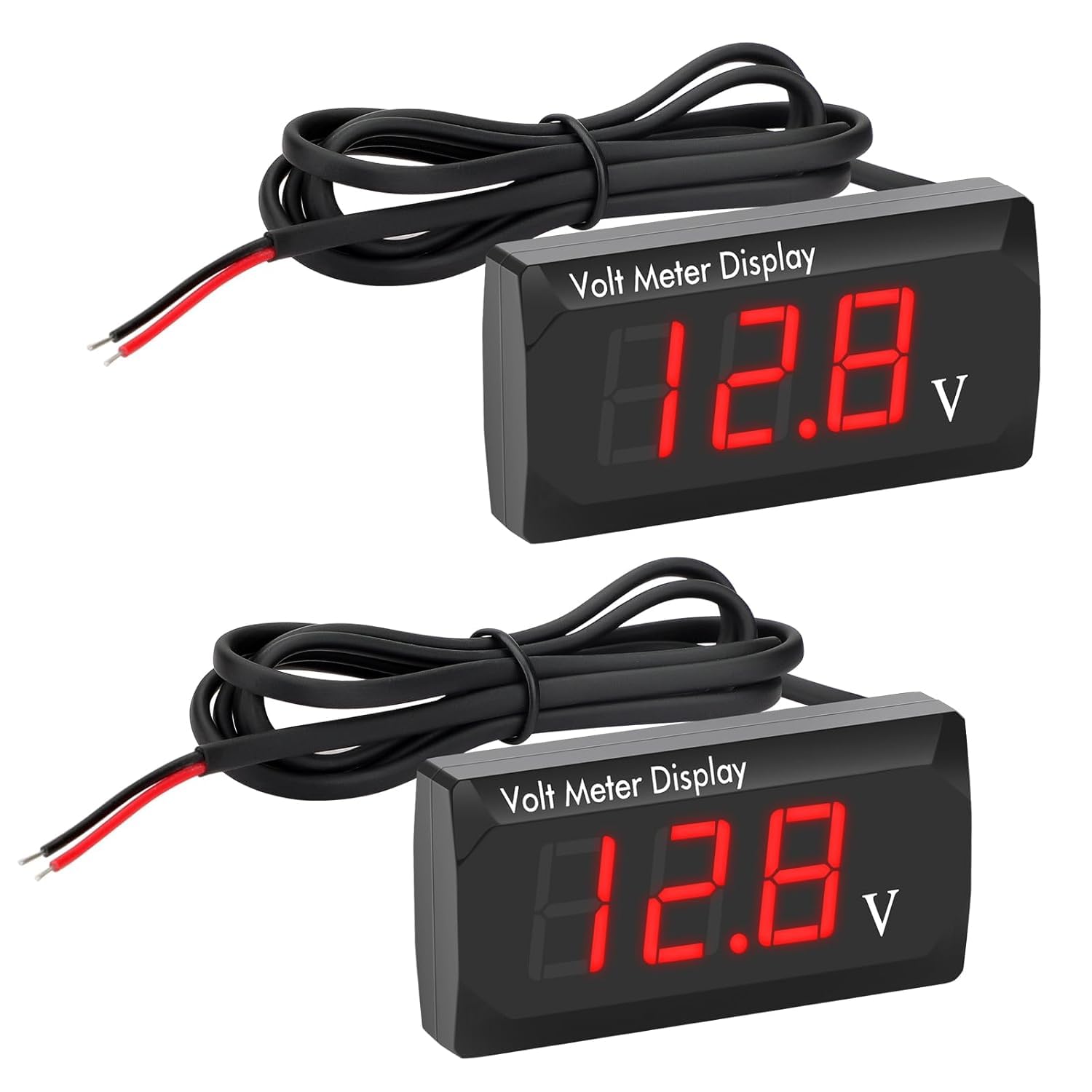 Linkstyle 2PCS Car Digital Voltmeter Gauge, DC 8V-16V LED Digital Voltage Meter, Waterproof, for Motorcycle SUV Trucks