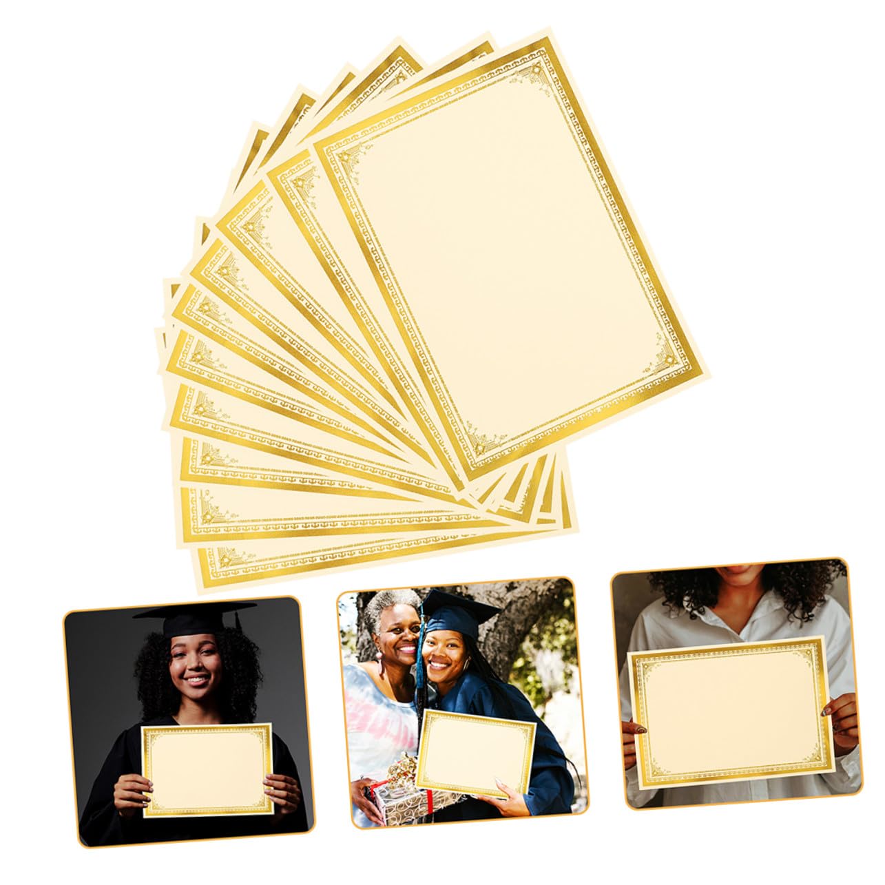 FRCOLOR 35 Stück Teiliges Zertifikatpapier Blanko Urkundenpapier mit Goldener Prägung Bedruckbar und Handbeschreibbar Hochwertiges Geschenkpapier für Auszeichnungen Schule und Büro