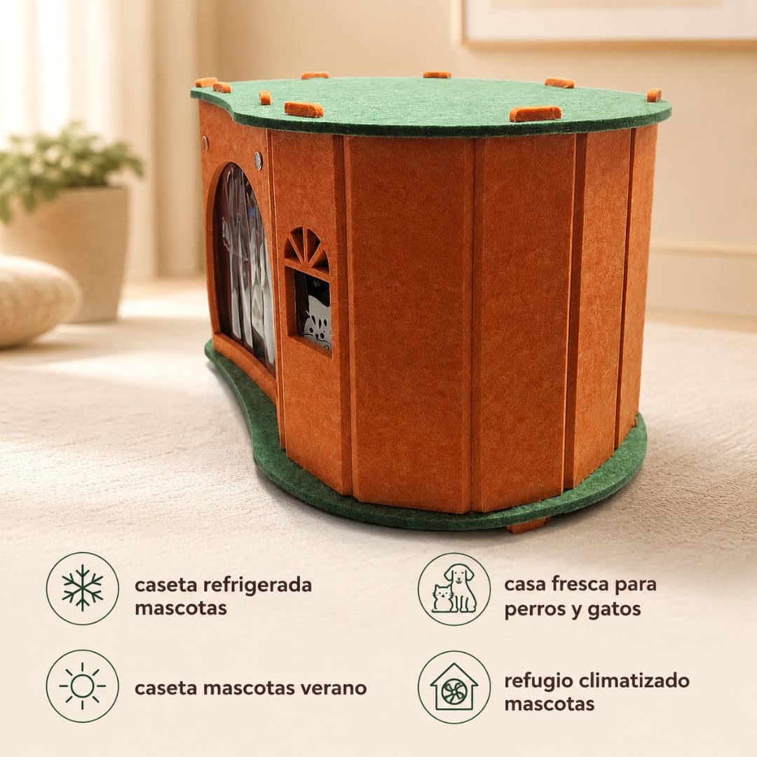 JOWY Casa para Mascotas con Aire Acondicionado Integrado, Caseta Refrigerada para Perros y Gatos, Refugio Fresco y Cómodo para Interior o Exterior Cubierto, Ideal para Mascotas Pequeñas y Medianas