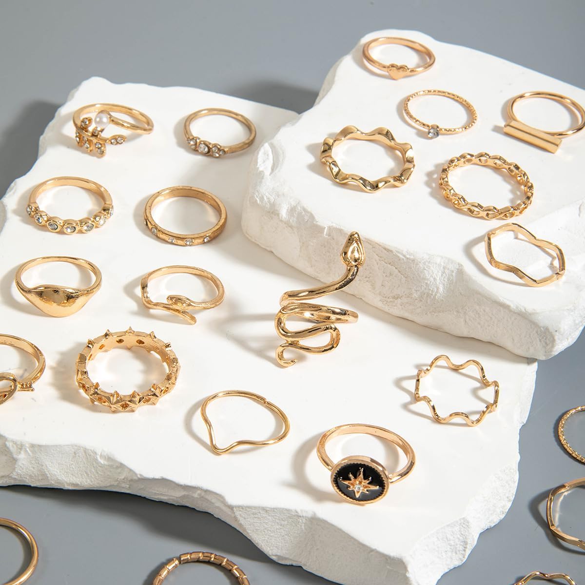 Chunky Rings Set for Women Gold Stacking Rings Set Irregular Geometric Ring Vintage Zircon Snake Moon Stars Dainty Ring Jewelry for Women - Image 5