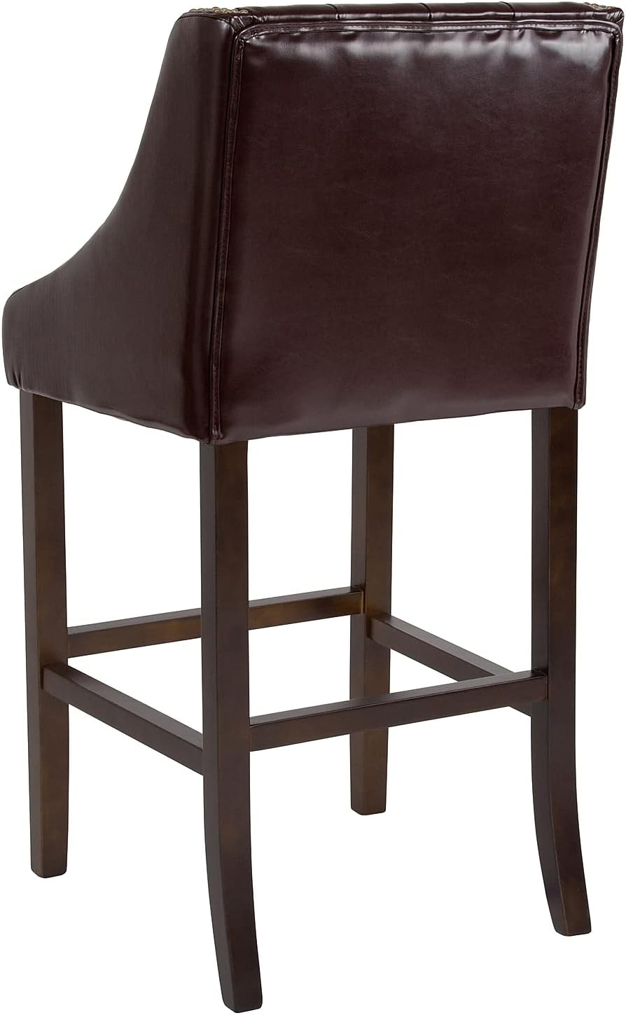 Saddle Style 32" Brown Leather and Wood Barstool