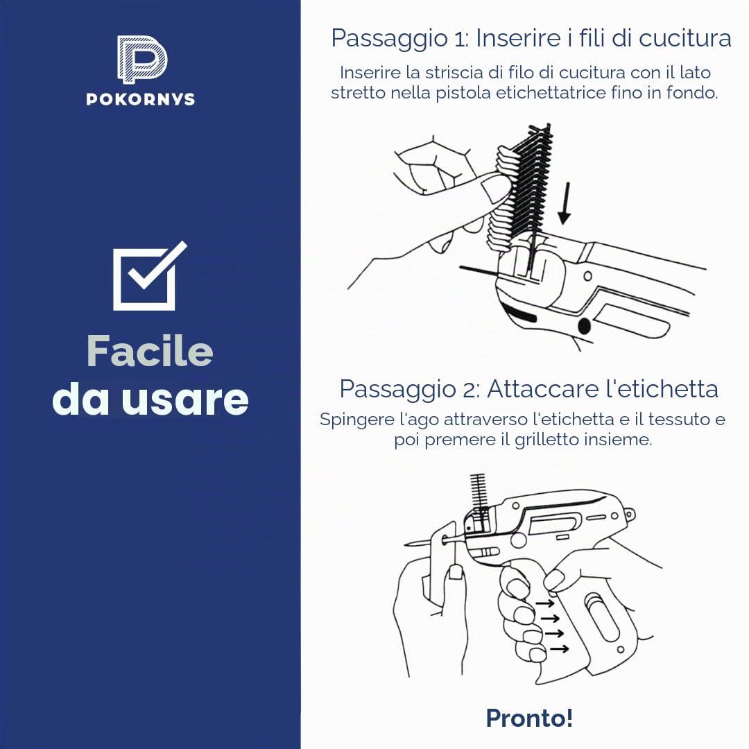 Pokornys - Pistola etichettatrice Banok 503 X fine in set conaghi ricambio - Per applicazione etichette prezzo su tessuti pregiati come camicette, seta (1 Ago di ricambio)