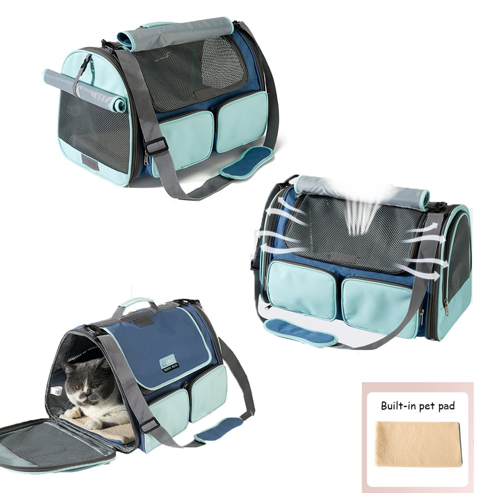 Transportin Gato Perro Pequeño, Bolsa Transporte Mascotas Transportin Gato Plegable Transpirable Duradera Bolsa de Transporte para Cachorros y Gatitos, Viaje, Paseo (45x28x28cm,Gris)