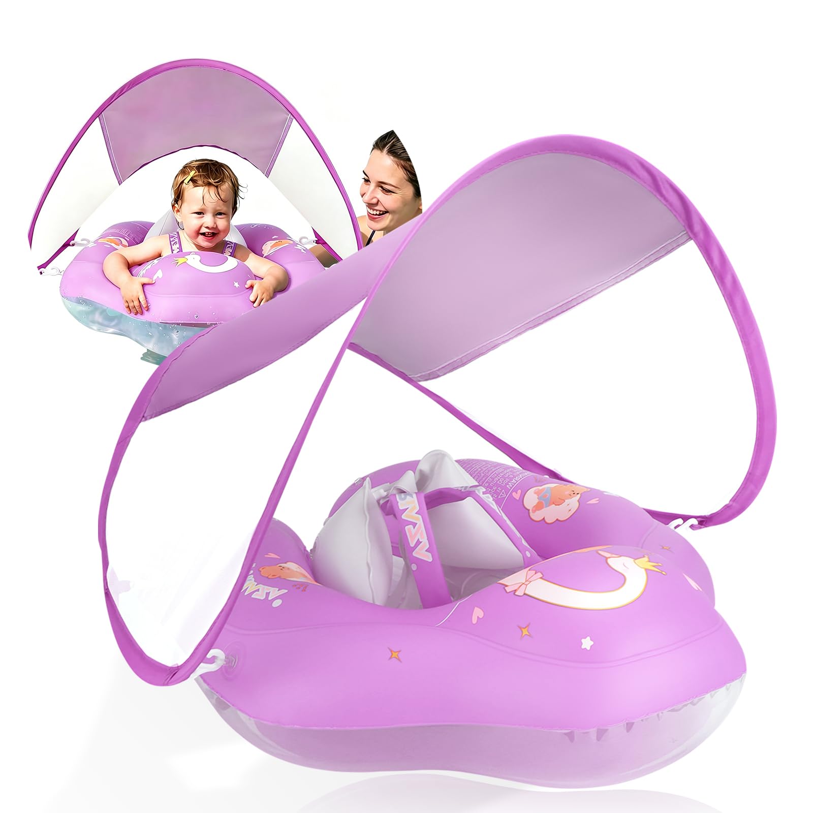 WYRIAZA Flotador Bebe con Sombrilla UPF50+ | Flotador Bebe 1-3 Años con Asiento Seguridad | Inflable Baby Float para 3-36 Meses