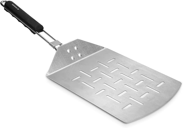 Navaris Stainless Steel Pizza Peel - Pizza Paddle with Folding Handle for Indoor/Outdoor Kitchen Oven Grill Gourmet Pizza Bread Baking 46 x 18 cm