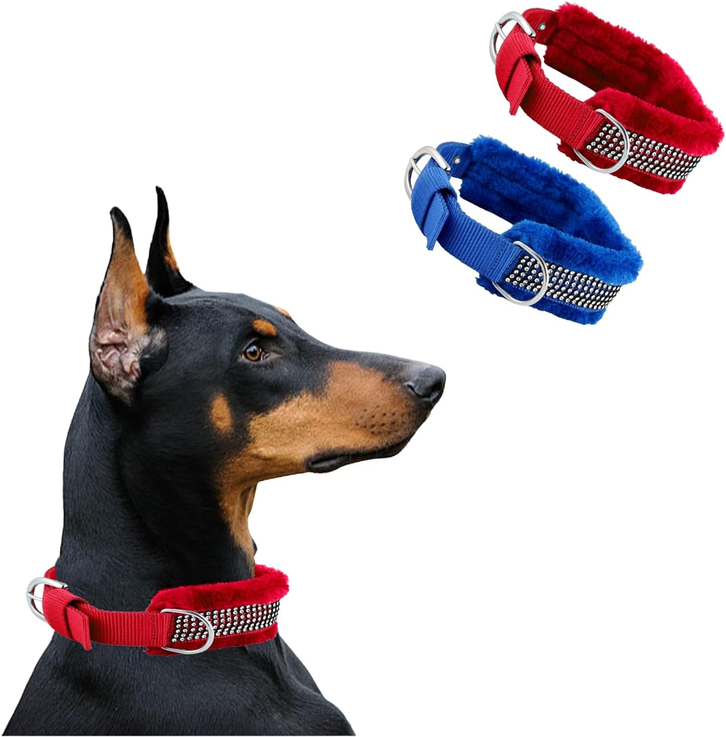 Nylon Dog Neck Belt Collar Combo Set, Adjustable Size, Durable Material, Comfy Soft Fur Padded | for 35+ Kilograms Dogs (XL, Blue, Red, Pack of 2),10 Cm,5 Cm