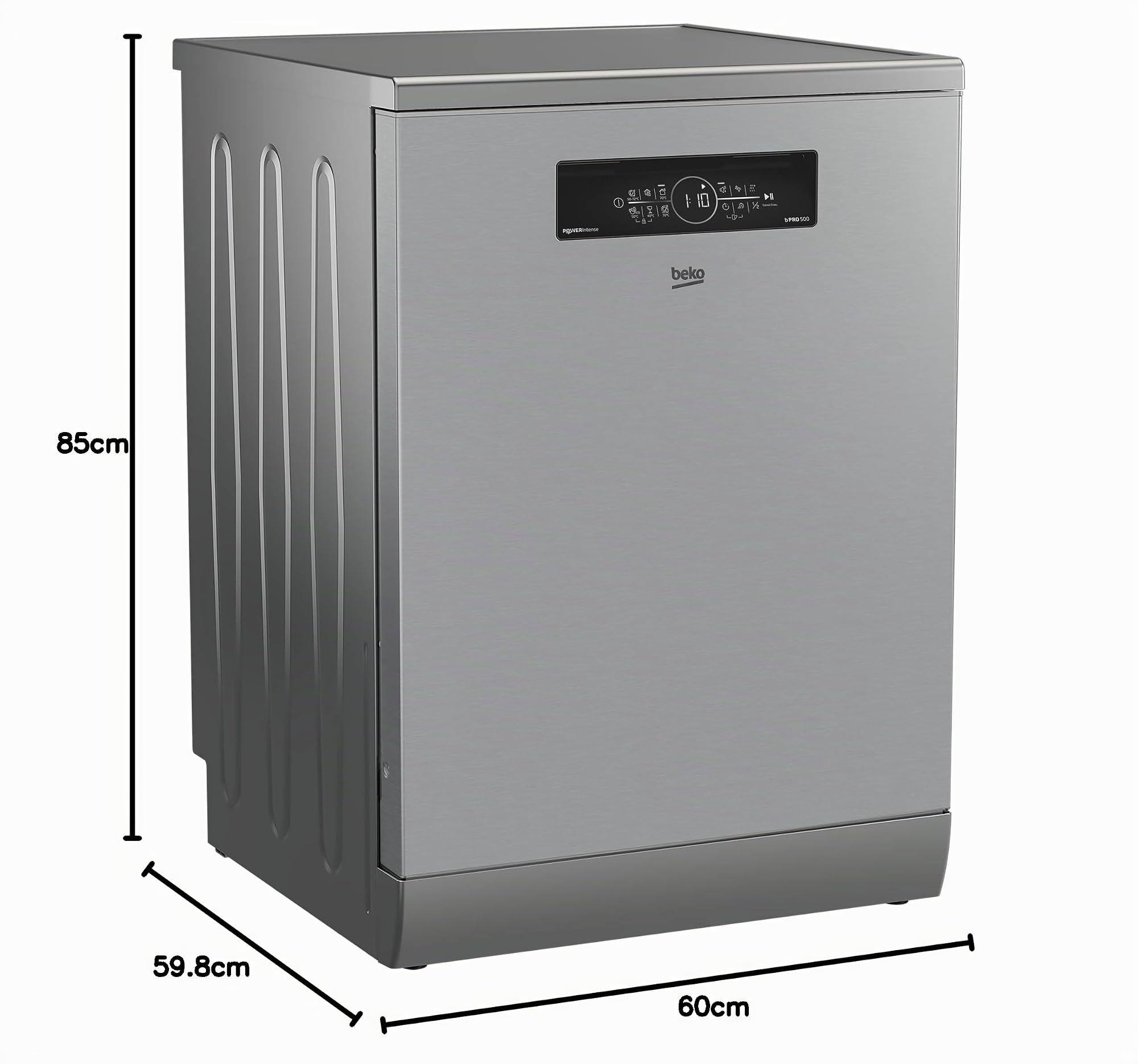 Beko BDFN36541XP Geschirrspüler 60 cm, freistehend und unterbaufähig, für 15 Maßgedecke, 6 Programme, 6 Zusatzfunktionen, 3 Spülebenen, PowerIntense, SilentWash, SelfDry, Edelstahl