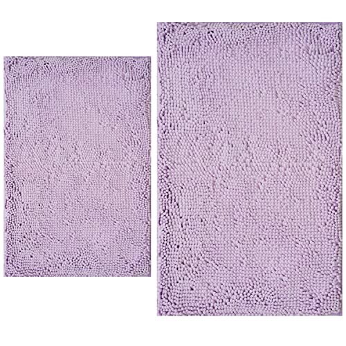 Image of BOANKODU Bathroom Rugs Sets 2 Piece, Extra Soft Chenille Bath Mat Absorbent Bathroom Rug, Bathroom Mat with Sturdy PVC Non-Slip Bottom, Machine Washable Bath Rugs (Lavender)