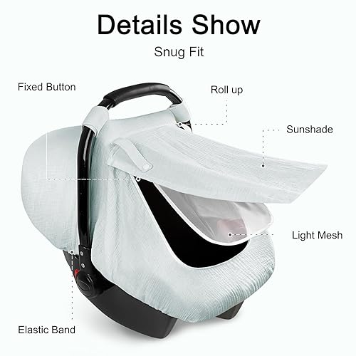 Miniatura 4 de Fundas de asiento de automóvil de muselina para bebés, funda de asiento de automóvil de verano para niños y niñas con ventana transpirable, toldo