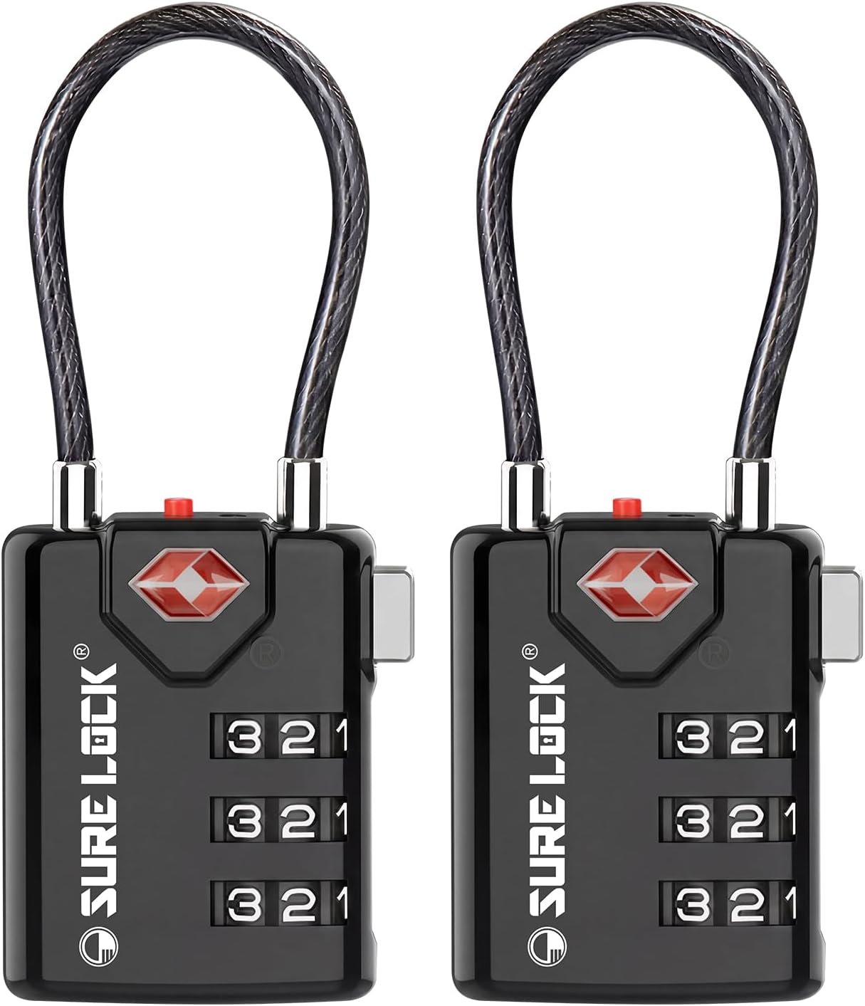 SURE LOCK TSA Compatible Travel Luggage Locks, Inspection Indicator, Easy Read Dials - 2 pack