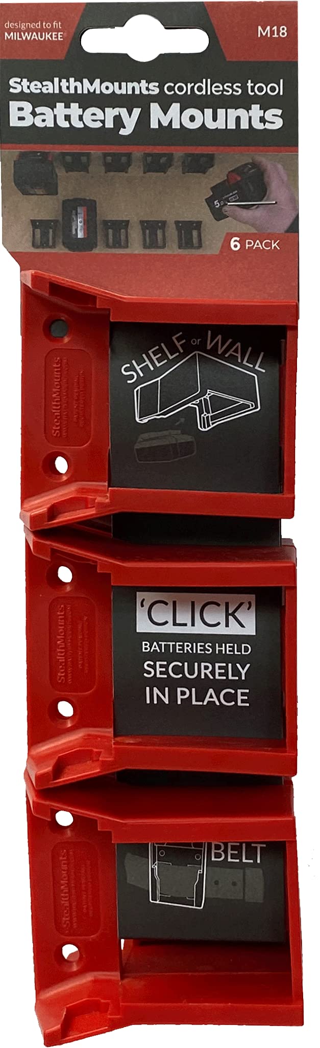 Stealthmounts Red Stealthmount Bm-Mw18-6 Battery Mounts For Milwaukee M18 6Pk