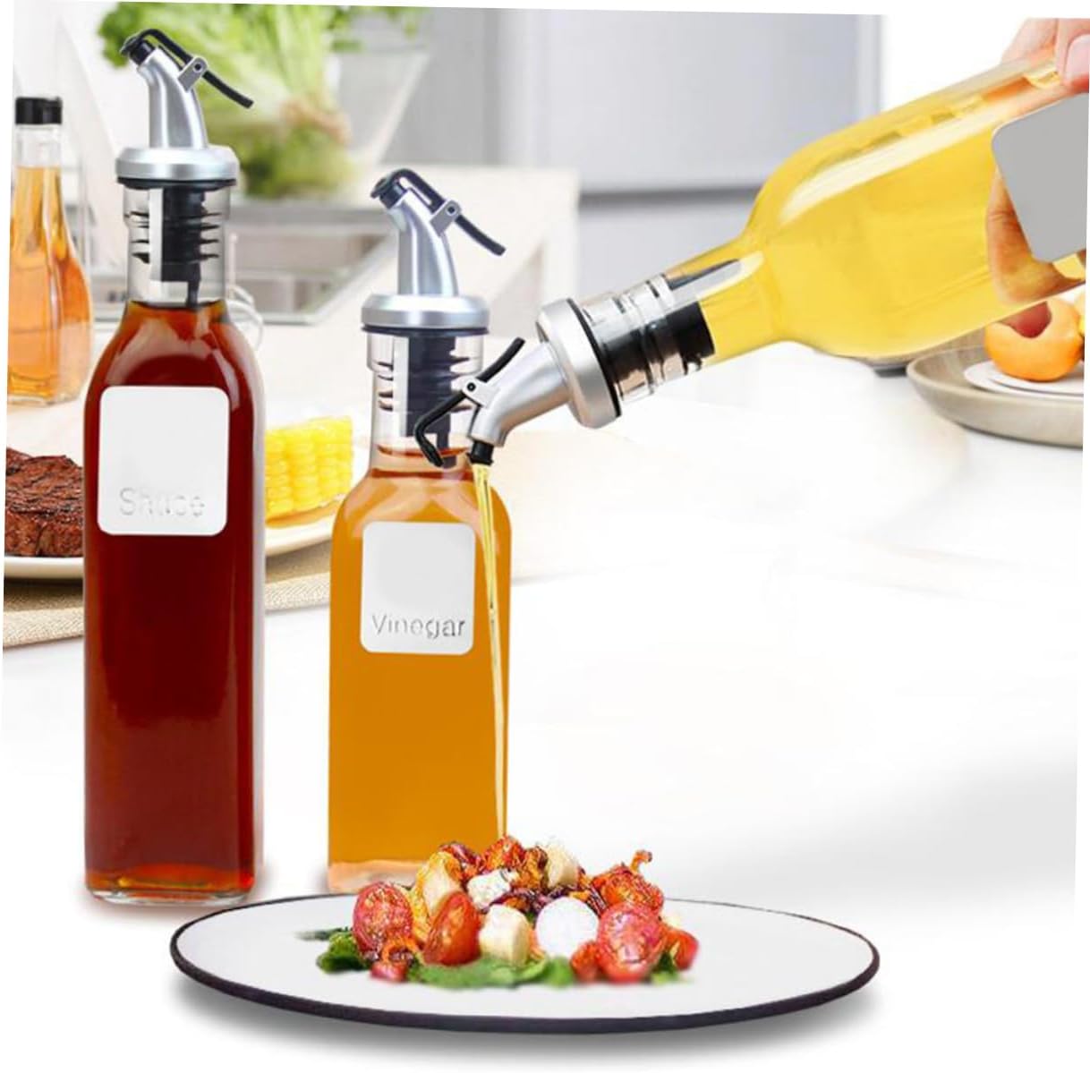 10pcs Oil Pourer Spout Set Stainless Steel Wine Spout Nozzle Liquor Bottle Pourer for Kitchen Use for Wine and Sauce Dispensing