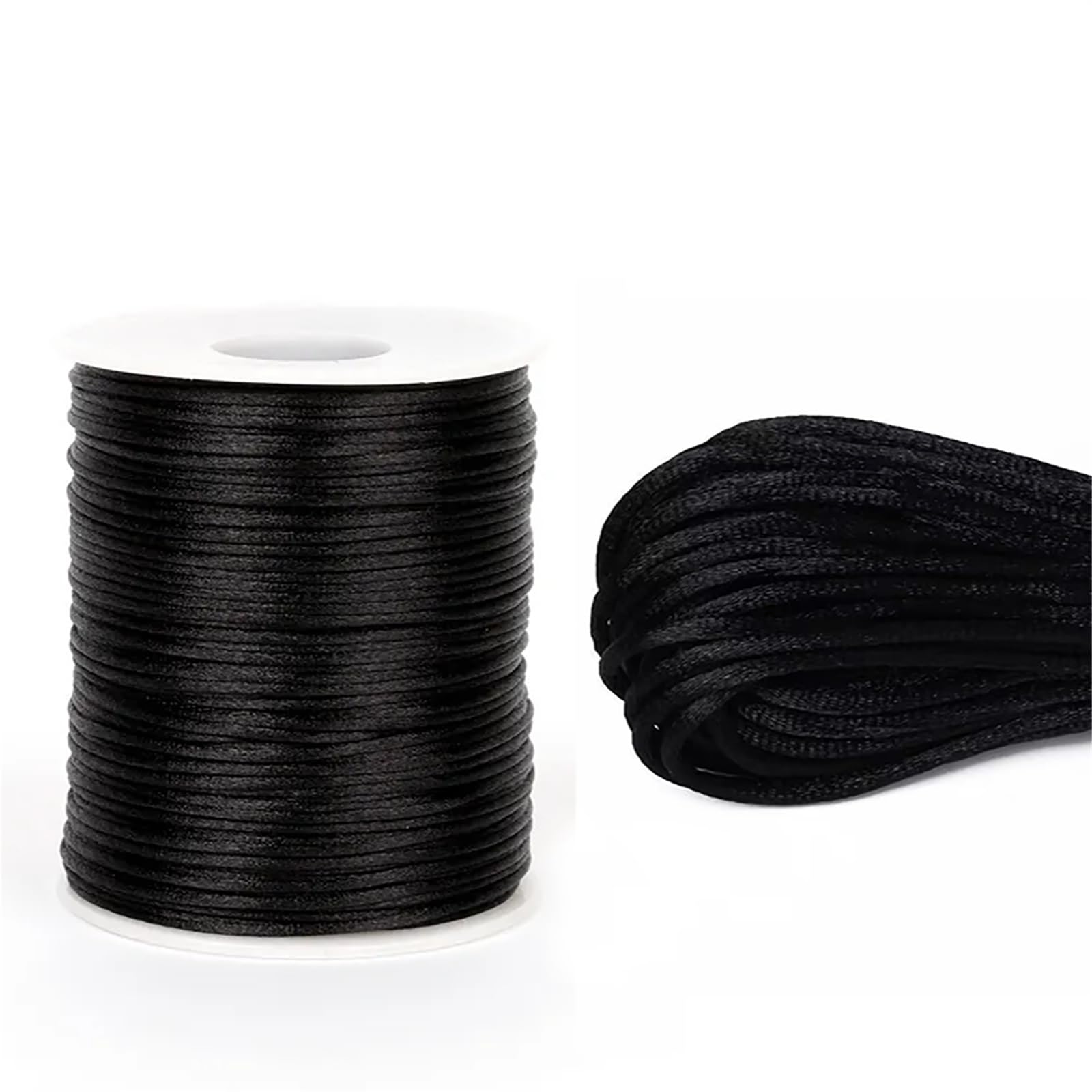 Nylon Cord Thread 5PCS 50M/Roll 1.5mm Nylon Cord Rope Chinese Knot Thread Satin Rattail Cords Bracelet Braided String for Making Bracelet, Necklace, Chinese Knot(Black)