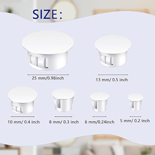 Miniatura 2 de Tapones de plástico de 6 tamaños, tapones blancos para orificios de puerta, tornillos para muebles de gabinetes de cocina, 14 pulgadas, 1 pulgada,