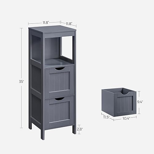 Miniatura 3 de VASAGLE Gabinete de piso de baño, organizador de almacenamiento de baño, unidad de esquina multifuncional, 2 cajones, gris UBBC042G01