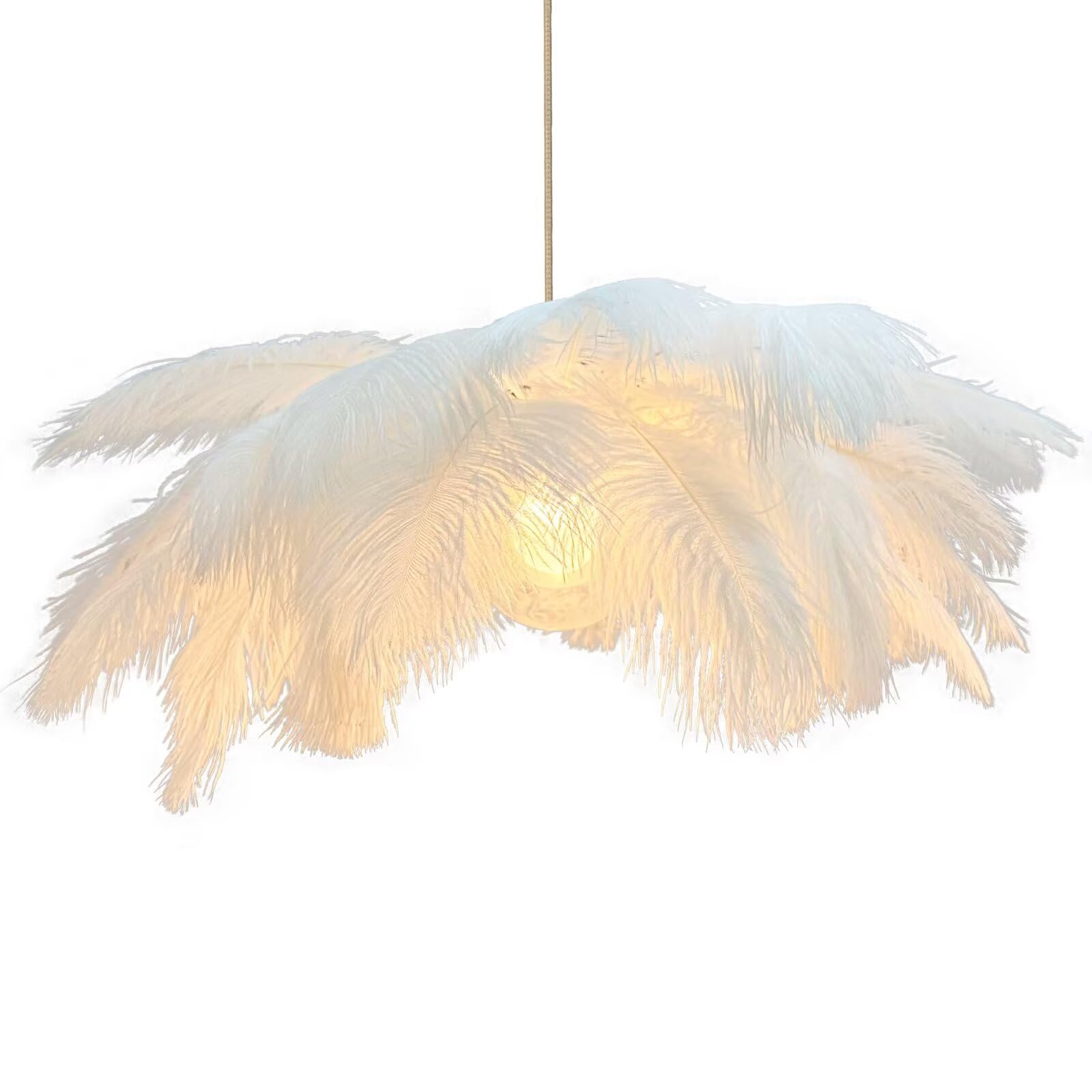 GUANSHAN Creative White Feather Pendant Light Light Simple Feather Lampshade Pendant Lamp Ceiling Light Ceiling Lamp Decorative Chandelier for Bedroom, Stairs, Dining Room
