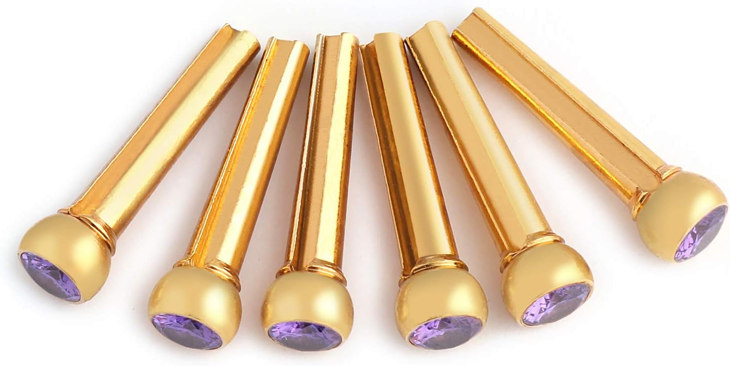 Metallor Guitar Bridge Pins Solid Brass String Pegs End Pins with Crystal Head for Folk Acoustic Guitar Parts Replacement Set of 6 Pieces. : Musical Instruments