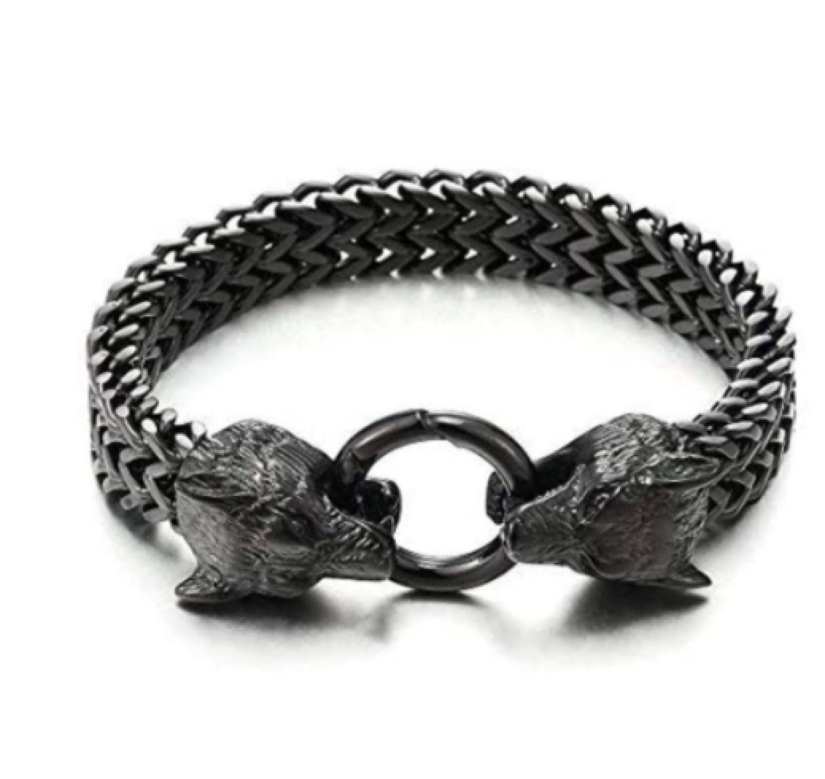 Pulsera Pulseras Hombre Regalo Brazalete Pulsera con Abalorio De Lobo Vikingo De Roca De 21Cm, Cadena De Malla para Hombre, Pulseras Punk para Motorista