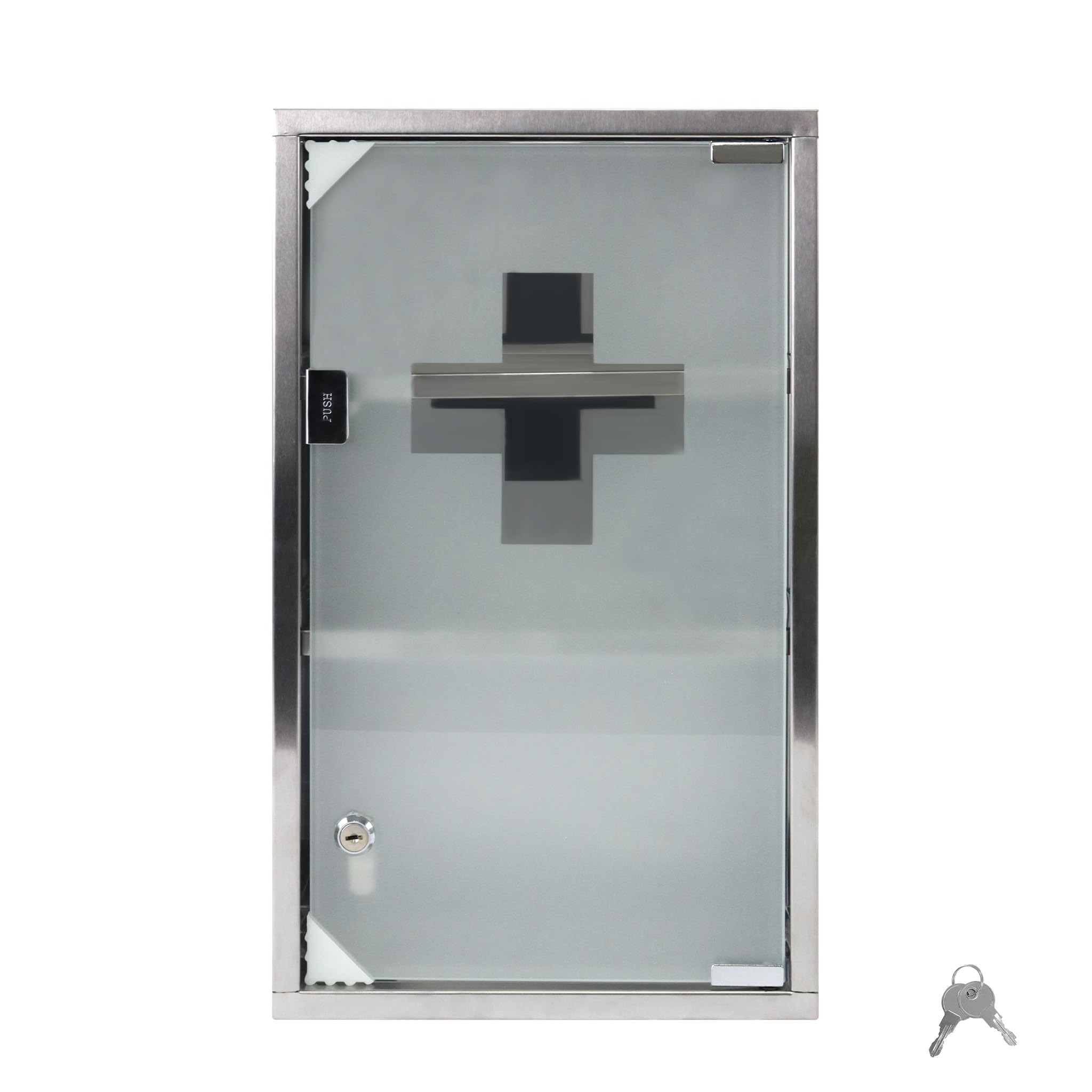 Medizinschrank Apothekerschrank, Abschließbarer Hängeschrank mit Magnetischer Glas Tür, 30x12x50cm (Silber, 3 Fächer)