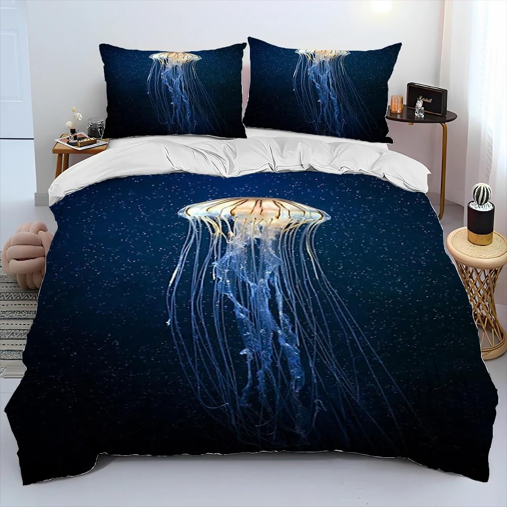 QBIDCSX King Size Duvet Cover Sets Jellyfish Bedding Set with Zipper Closure Breathable Hypoallergenic Microfiber Quilt Cover 94.5"x 86.6"(240x220 cm) + 2 Pillowcases 19.7"x 29.5"(50x75 cm)