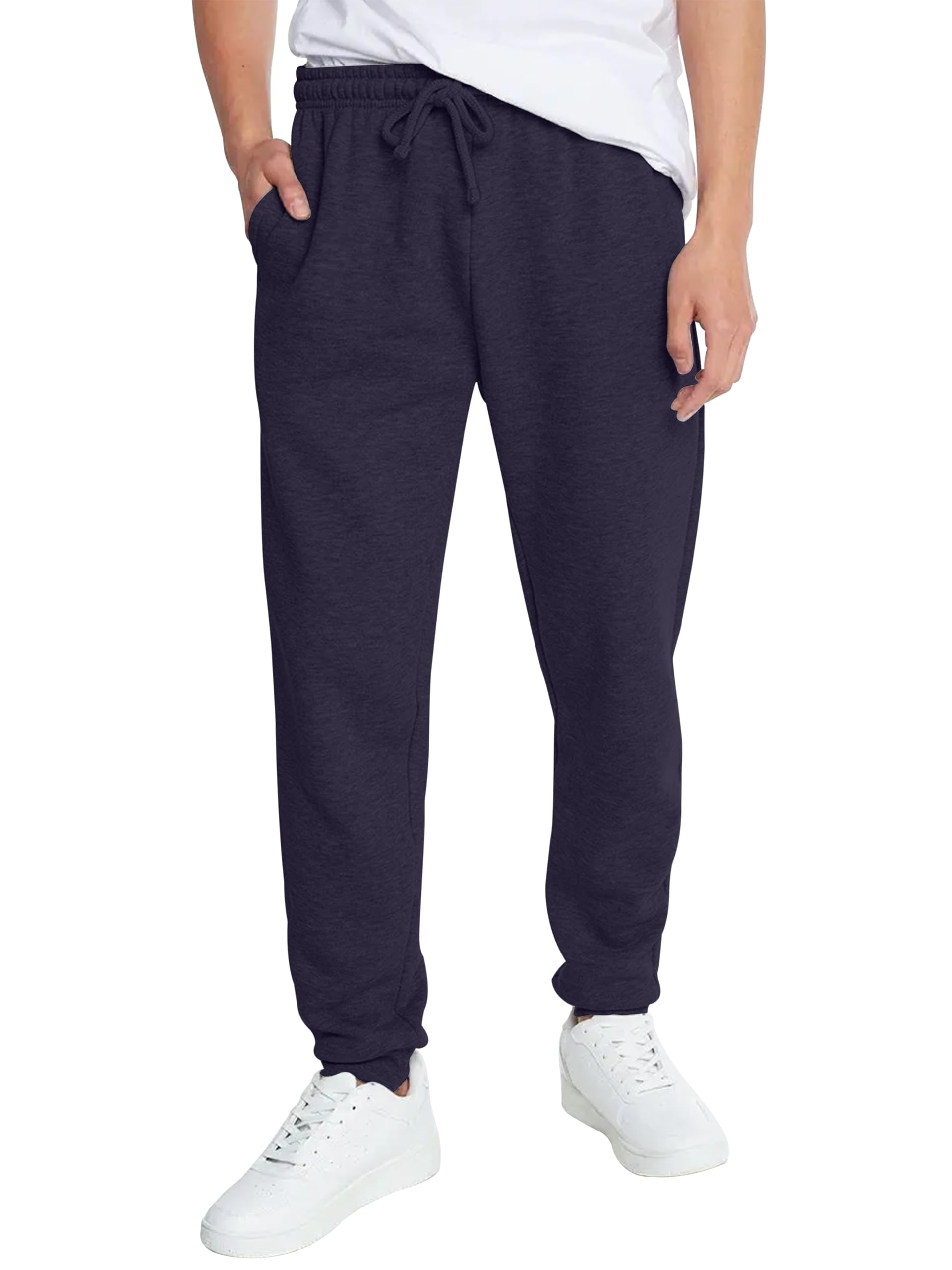 Mens Trousers Fleece Tracksuit Bottoms Elasticated Drawstring with Zip Pockets Cuffed Sweatpants Gym Sports Joggers Mens