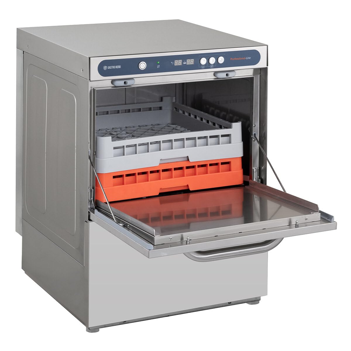 GastroHero Geschirrspülmaschine PROFI-GSM50SLE | Korbmaß 50×50 cm | Gastro Geschirrspüler Edelstahl | Reiniger- & Klarspüldosierer | mit Ablaufpumpe & Enthärter | 230 V | Made in Europe