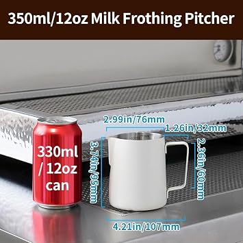 watchget Stainless Steel Milk Frothing Pitcher 12oz/350ml - Espresso Steaming Pitcher for Cappuccino, Latte Art, Coffee Machine Accessories Milk Jug Coffee Frother Cup, Creamy White