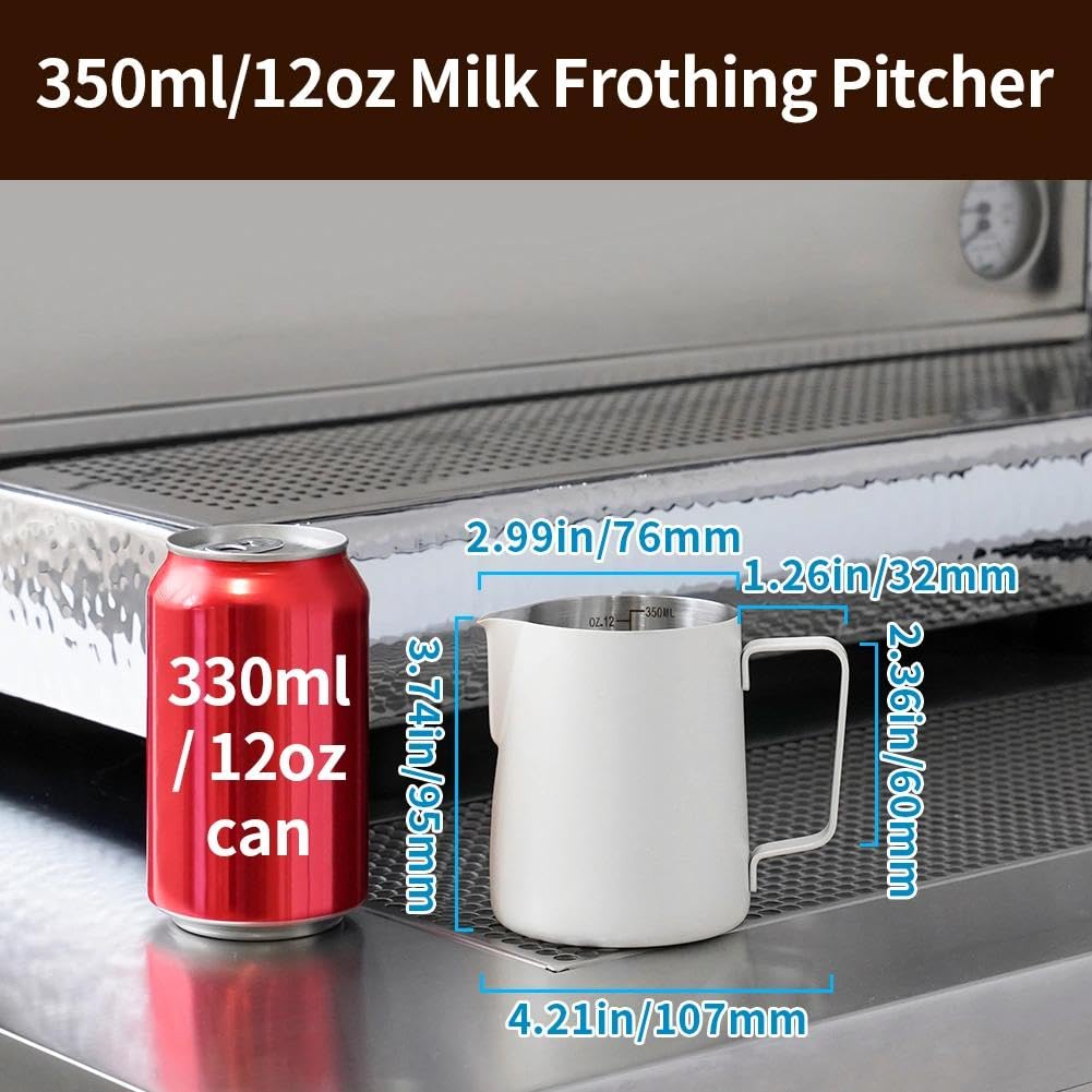 watchget - Jarra espumadora de leche de 350 ml, jarra de vapor de acero inoxidable, jarra de espuma de leche, capuchino, latte, accesorios para máquina de café, jarra de leche, taza espumadora de