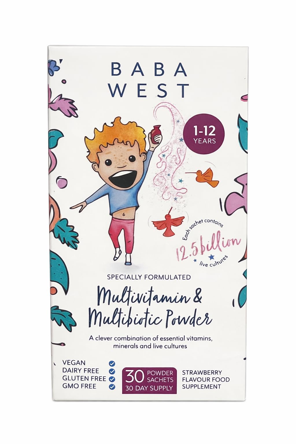 Children’s Multivitamin & Multibiotic Powder - 12.5 Billion Live Cultures & 13 Vitamins - Easy Daily Sachets for 1-12 Years - 30 Sachets (1 Month Supply)