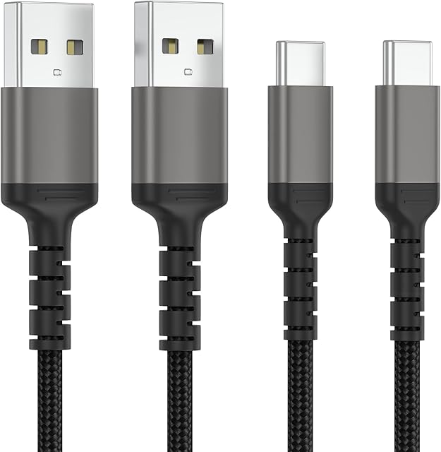 ADILIFT 2m USB C Cable 2Pack, USB Type C Fast Charging Cable 3A Nylon Braided Long USB A to USB C Charger Lead for Samsung Galaxy S21 S20 S10 S9 S8, Note 10 9, Sony Xperia XZ, Huawei P30 P20, MacBook