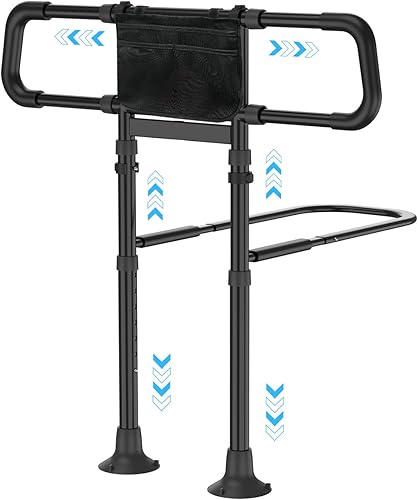 Rieles de cama para la seguridad de adultos mayores – Riel de asistencia de noche ajustable mejorado y cumple con ASTM, luz nocturna con sensor de