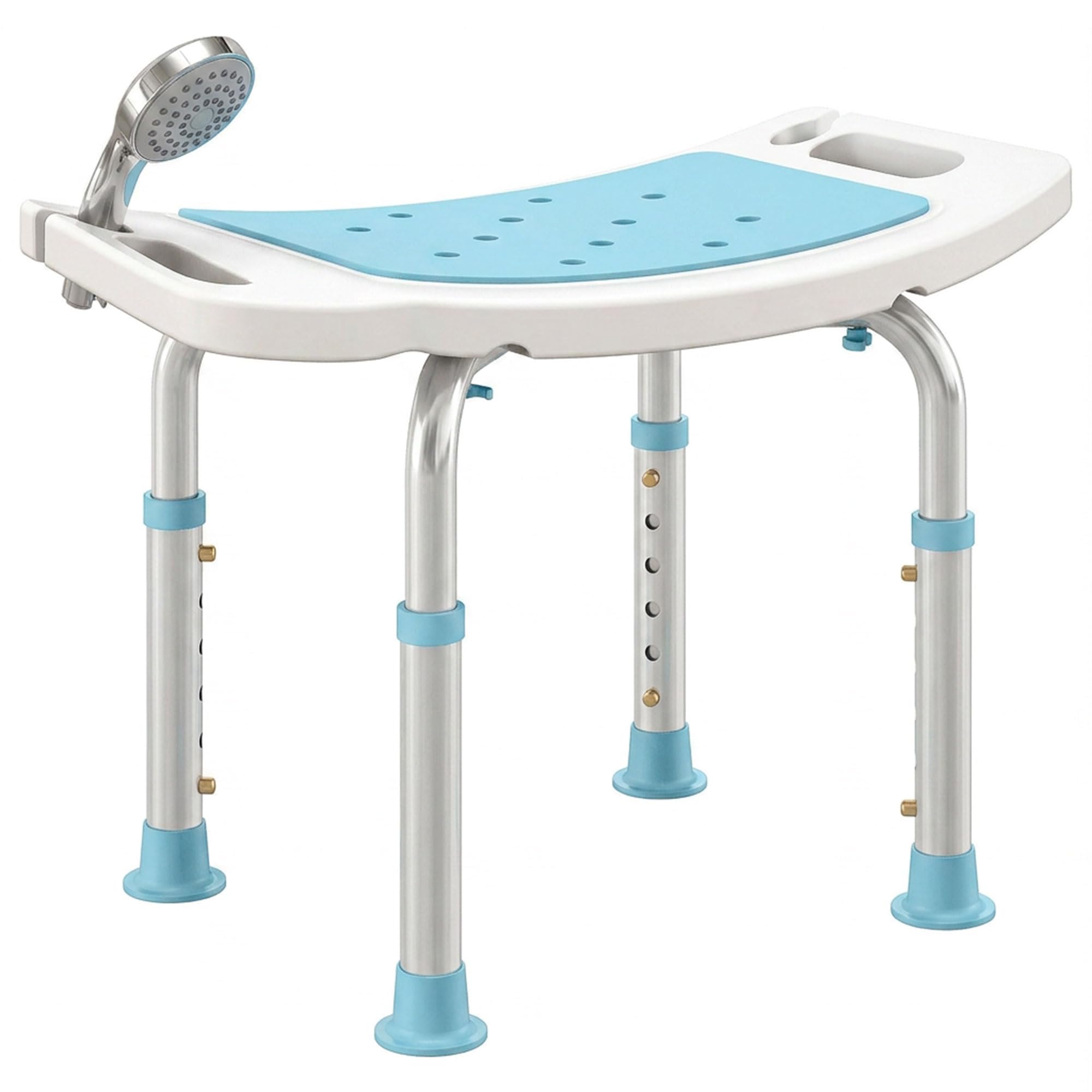Homcom Turquoise Adjust Aluminium Bath Stool Shower Non-Slip With Shower Hole