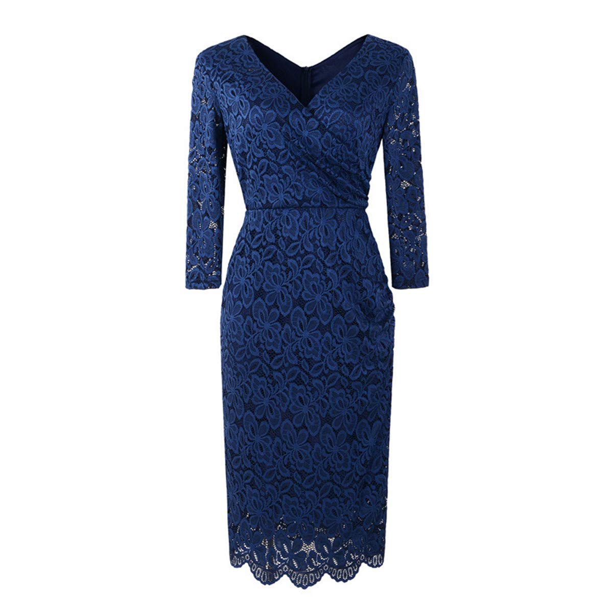 LLBubble Women's Tea Length Lace Slim Sheath Dresses V Neck 3/4 Sleeve Evening Formal Party Gown